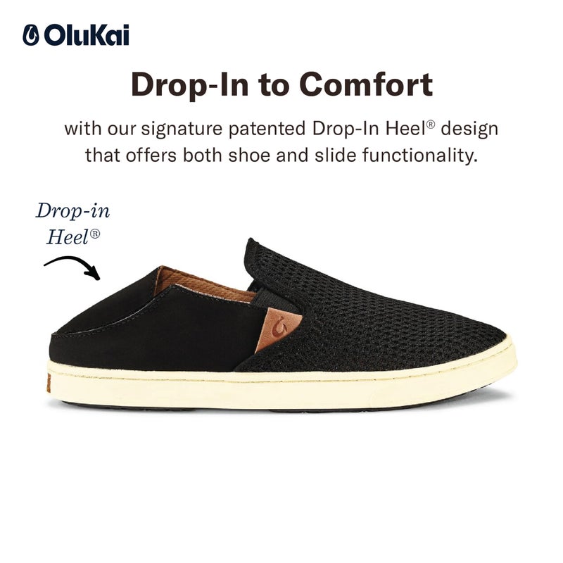OLUKAI Pehuea Women's Slip On Sneakers, Casual Everyday Shoes with Easy On & Off Design, Breathable Mesh & Drop-in Heel, All-Day Comfort & Support, Black/Black, 9.5 - Image 2